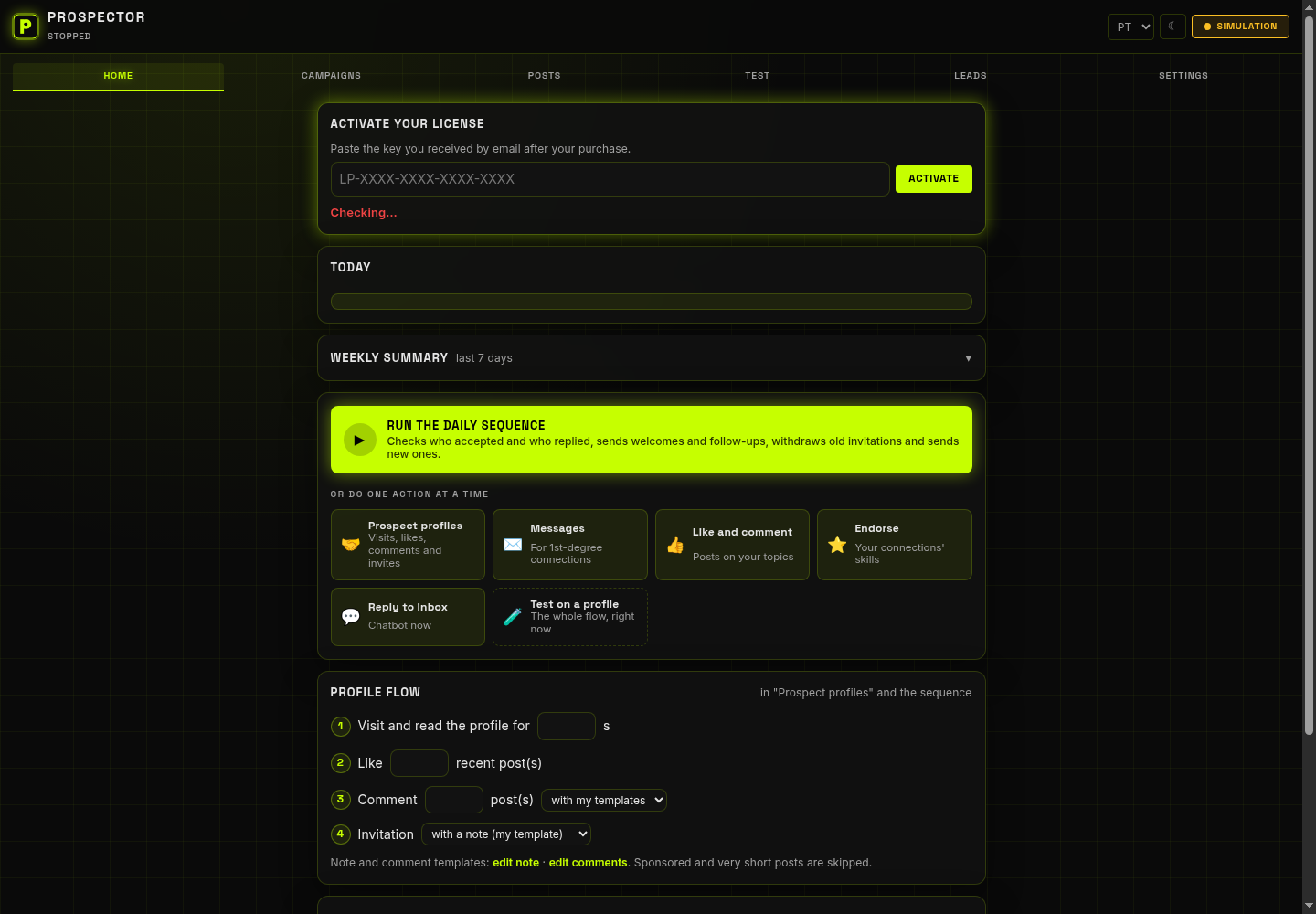Dashboard real de Prospector Turbo